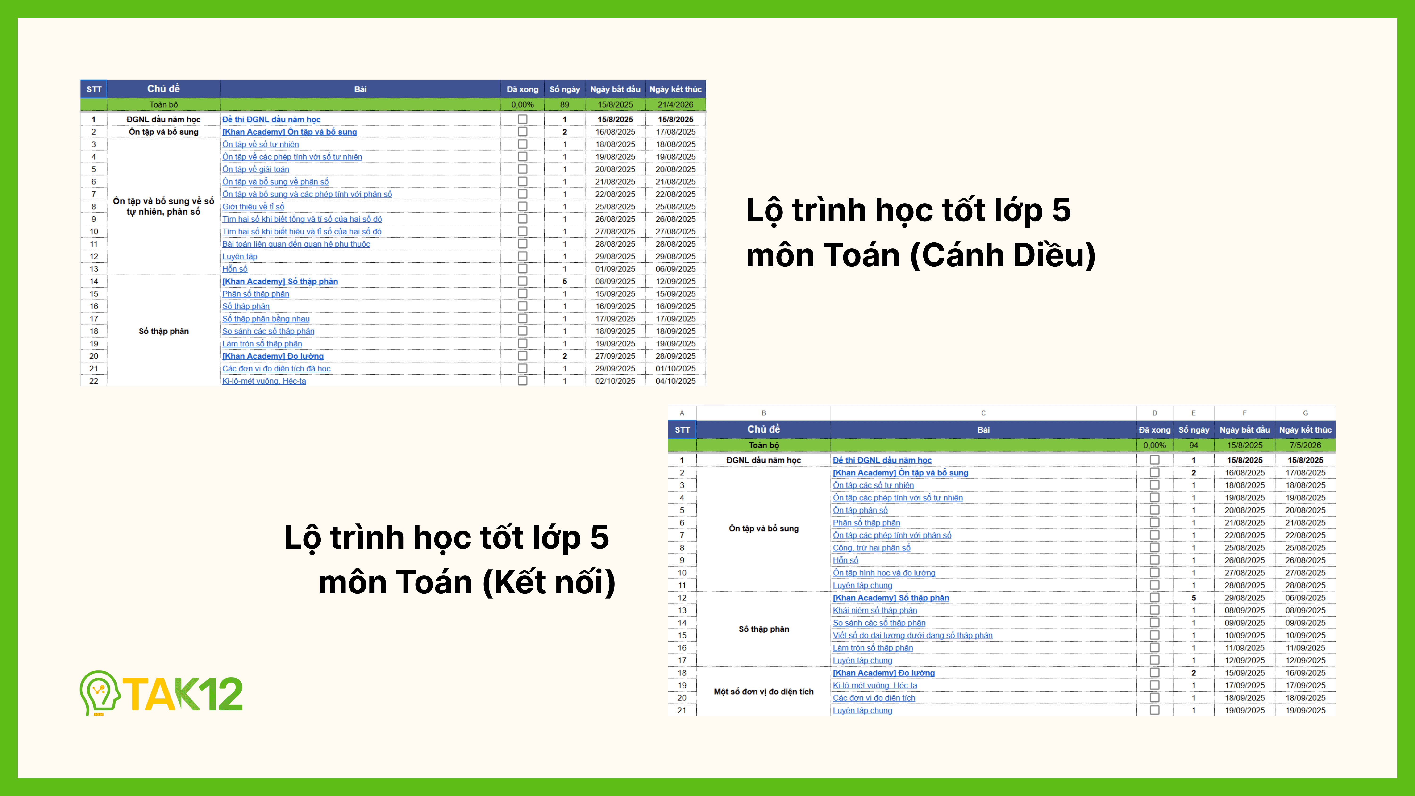 Lộ trình học tốt môn Toán lớp 5
